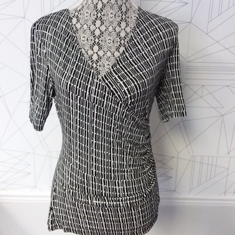 Ann Taylor Petite Black and White Wrap Top